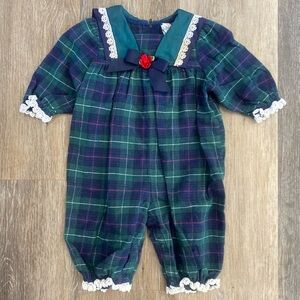 VTG Good Lad Teal and Navy Infant Romper with Lace Collar